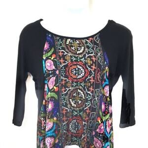 Apropos Floral Blouse Top Womens Black Floral Boho High Low Sabrina Size M USA